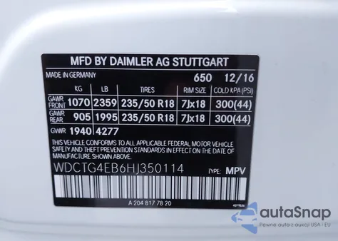 2017 Mercedes-Benz Gla 250 from USA, damaged, VIN WDCTG4EB6HJ350114